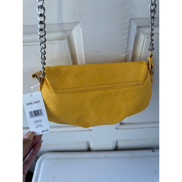 Nine West NWT Archie Yellow Faux Leather Snap Close Partial Chain Crossbody Bag - Picture 2 of 8